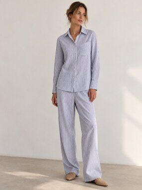 GAP 100% Linen Oversized Shirt & Linen-Blend Easy Wide-Leg Pants Set Capsule